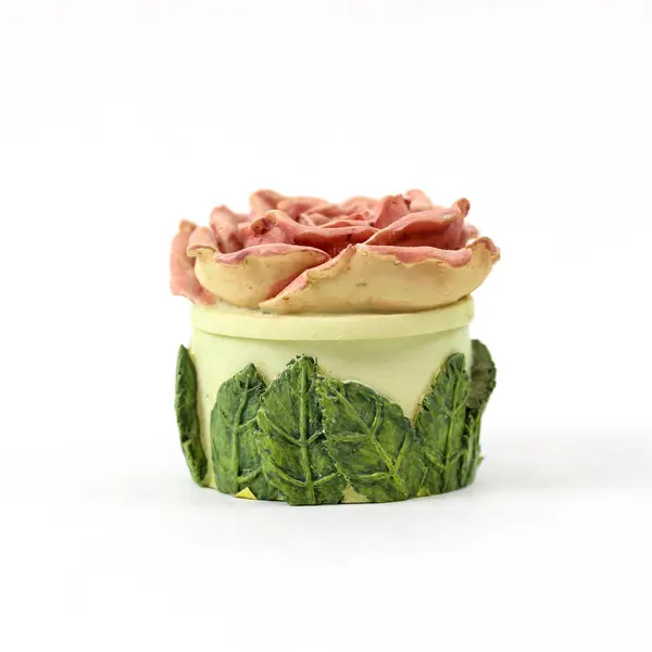 Dezine Pink Rose Hand-Painted Ceramic Trinket Box Collectible