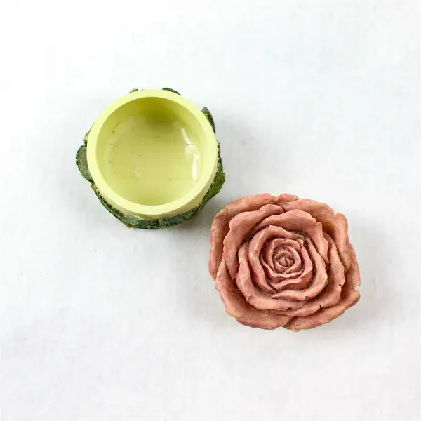 Dezine Pink Rose Hand-Painted Ceramic Trinket Box Collectible