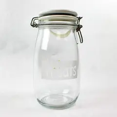 Glass Treat Jar w/ Ceramic Hinged White Lid 9" Cookie Canister