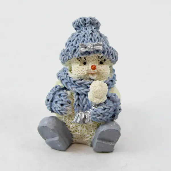 Snowbuddies Resin Sitting Snowman Figurine Silver Bow Holiday Collectible