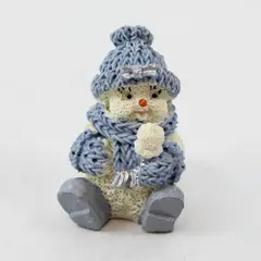 Snowbuddies Resin Sitting Snowman Figurine Silver Bow Holiday Collectible