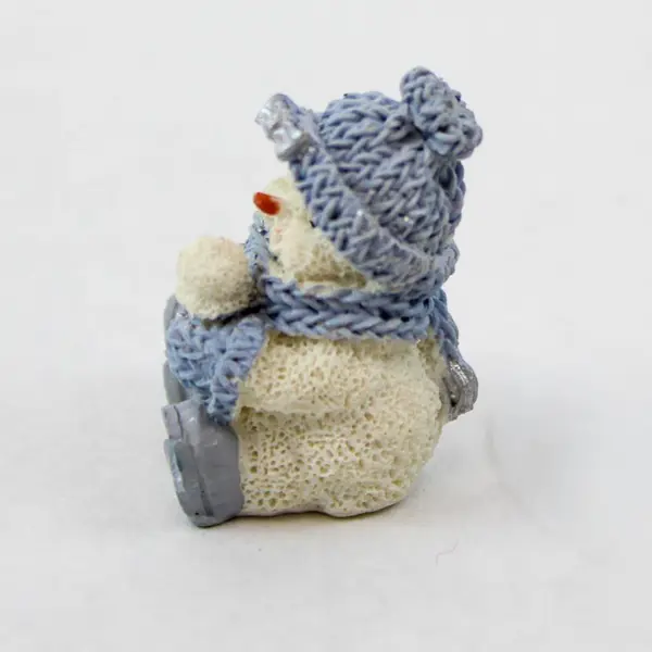Snowbuddies Resin Sitting Snowman Figurine Silver Bow Holiday Collectible