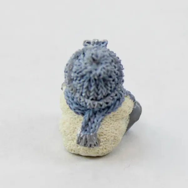 Snowbuddies Resin Sitting Snowman Figurine Silver Bow Holiday Collectible