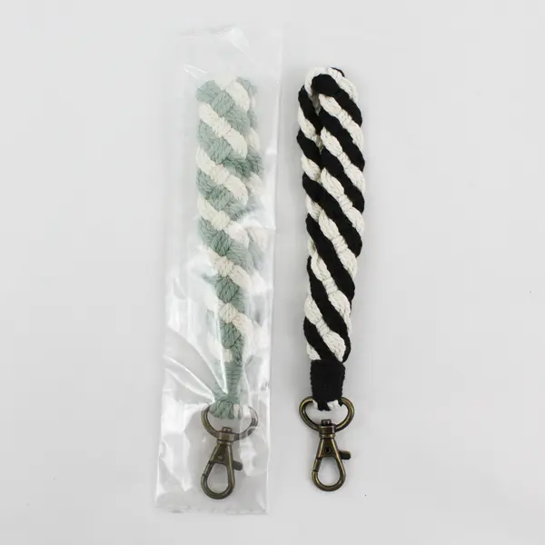 Lot Of 2 KiiMos White/Green & White/Black Macrame Wristlet Clip Key Chains Woven