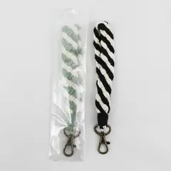 Lot Of 2 KiiMos White/Green & White/Black Macrame Wristlet Clip Key Chains Woven