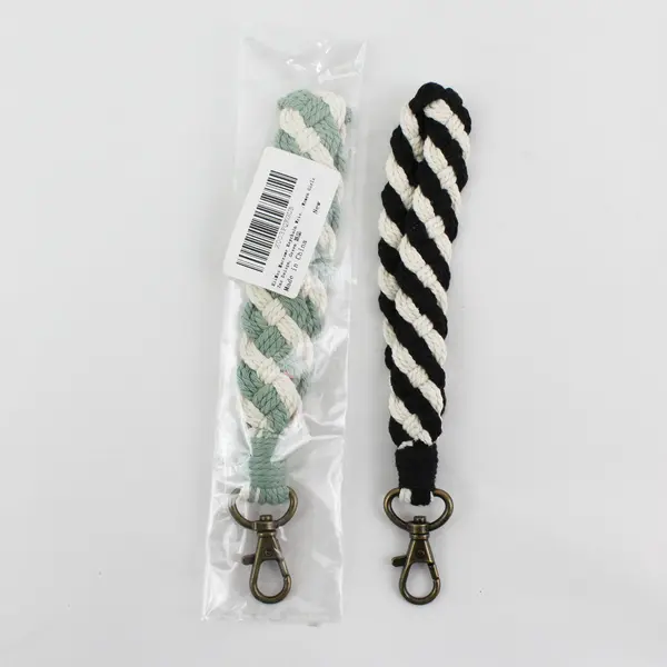 Lot Of 2 KiiMos White/Green & White/Black Macrame Wristlet Clip Key Chains Woven