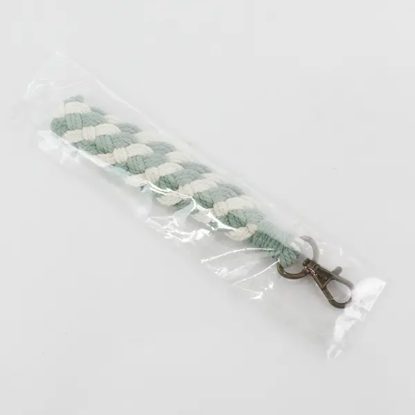 Lot Of 2 KiiMos White/Green & White/Black Macrame Wristlet Clip Key Chains Woven