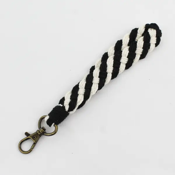 Lot Of 2 KiiMos White/Green & White/Black Macrame Wristlet Clip Key Chains Woven