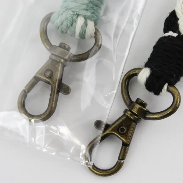 Lot Of 2 KiiMos White/Green & White/Black Macrame Wristlet Clip Key Chains Woven