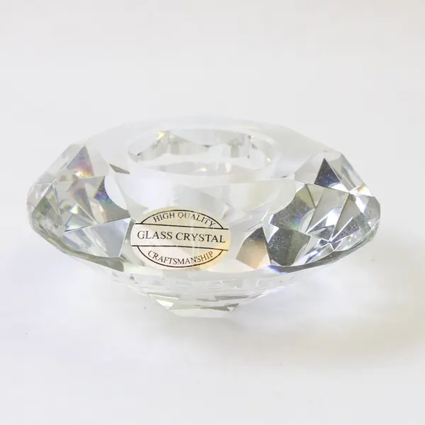 New Crystal Glass Votive Candle Holder 4in Faceted Round Decorative