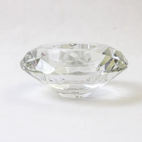 New Crystal Glass Votive Candle Holder 4in Faceted Round Decorative
