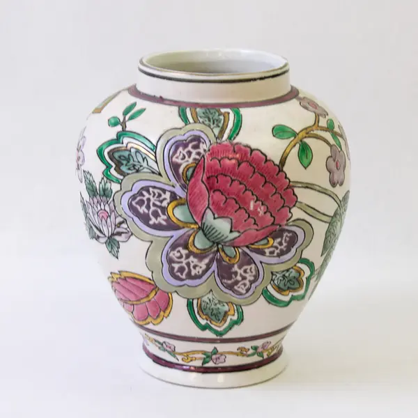 Chinese Porcelain Hand-Painted Floral Ginger Jar 6.5" H No Lid