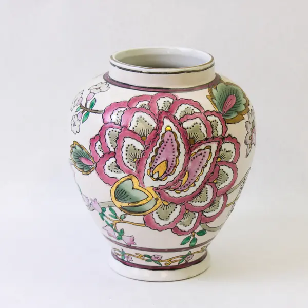 Chinese Porcelain Hand-Painted Floral Ginger Jar 6.5" H No Lid