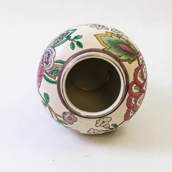 Chinese Porcelain Hand-Painted Floral Ginger Jar 6.5" H No Lid