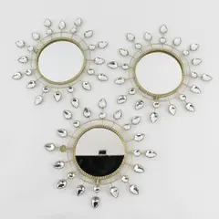 Lot of 3 Decorative Gold-Tone Round Starburst Wall Mirrors 10" FLAWED