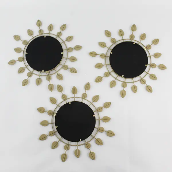 Lot of 3 Decorative Gold-Tone Round Starburst Wall Mirrors 10" FLAWED