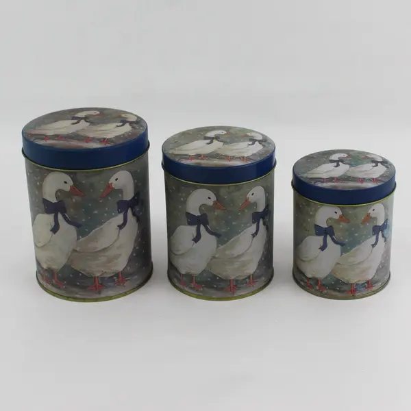 1980's Tin Canister Set of 3 Snow Geese Nesting Tins