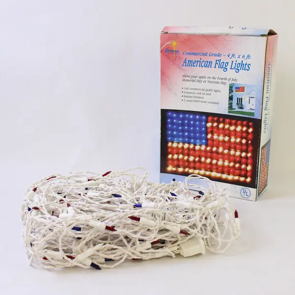 ROMAN LIGHTS American Flag Net Light Set 4x6 ft Patriotic String Lights