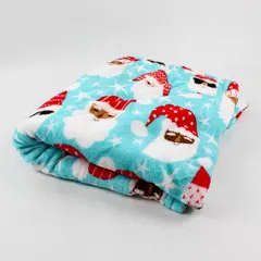 Light Blue Santa Faces Throw Blanket Christmas Holiday Cozy