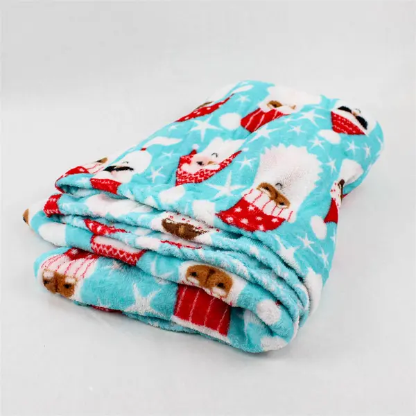 Light Blue Santa Faces Throw Blanket Christmas Holiday Cozy