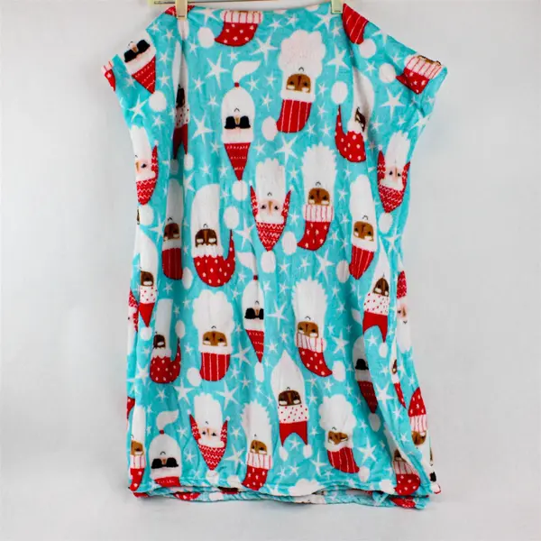 Light Blue Santa Faces Throw Blanket Christmas Holiday Cozy