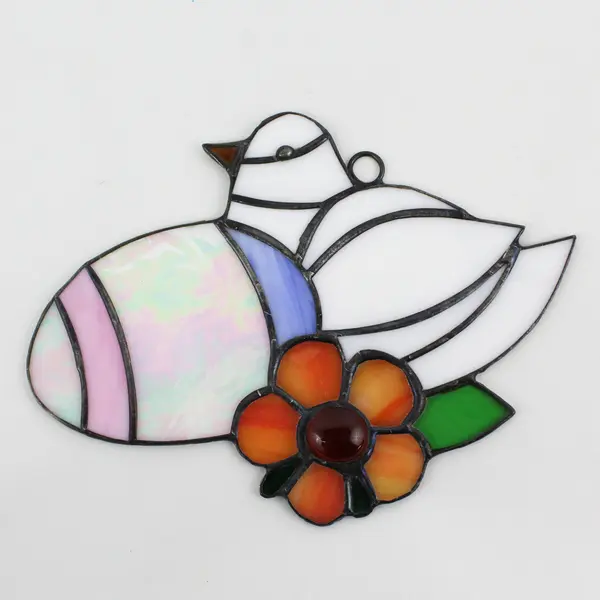 Stained Glass White Bird Window Hanging Suncatcher 6.12" x 5"