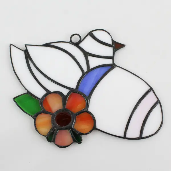 Stained Glass White Bird Window Hanging Suncatcher 6.12" x 5"