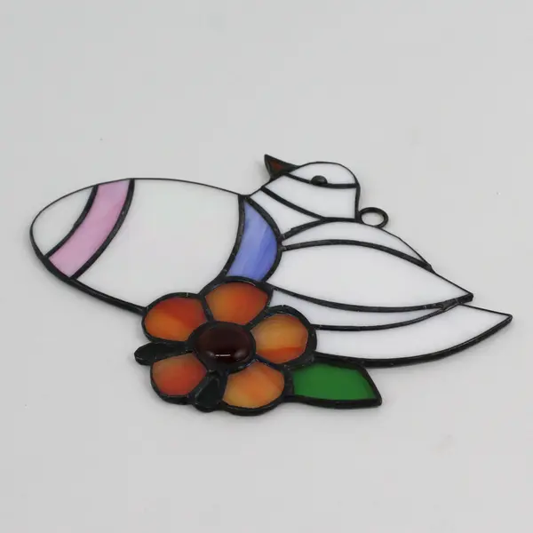 Stained Glass White Bird Window Hanging Suncatcher 6.12" x 5"