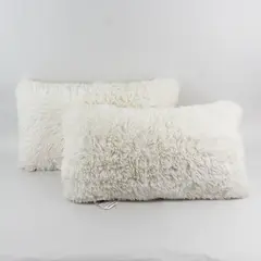 Lot Of 2 Unbranded Matching White Fluffy Throw Pillows 100% Polyester 14" x 24"