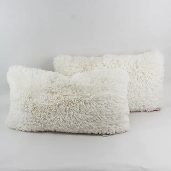 Lot Of 2 Unbranded Matching White Fluffy Throw Pillows 100% Polyester 14" x 24"