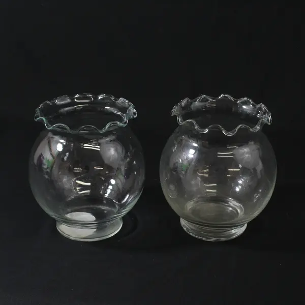 Lot Of 2 Indiana Glass Matching Clear Glass Small Round Bouquet Vases 5.5" Tall