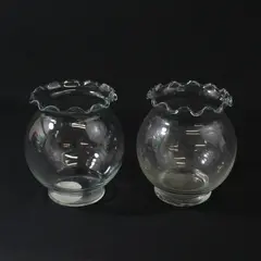 Lot Of 2 Indiana Glass Matching Clear Glass Small Round Bouquet Vases 5.5" Tall