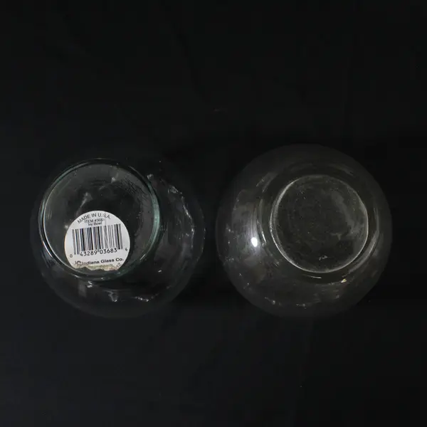 Lot Of 2 Indiana Glass Matching Clear Glass Small Round Bouquet Vases 5.5" Tall