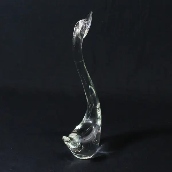 Unbranded/Unmarked Murano Style Clear Art Glass Swan Decor Figurine 10.25" Tall