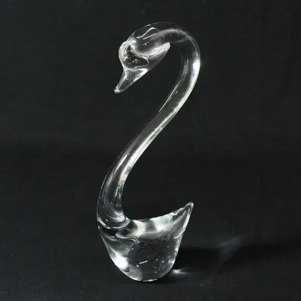 Unbranded/Unmarked Murano Style Clear Art Glass Swan Decor Figurine 8.75" Tall