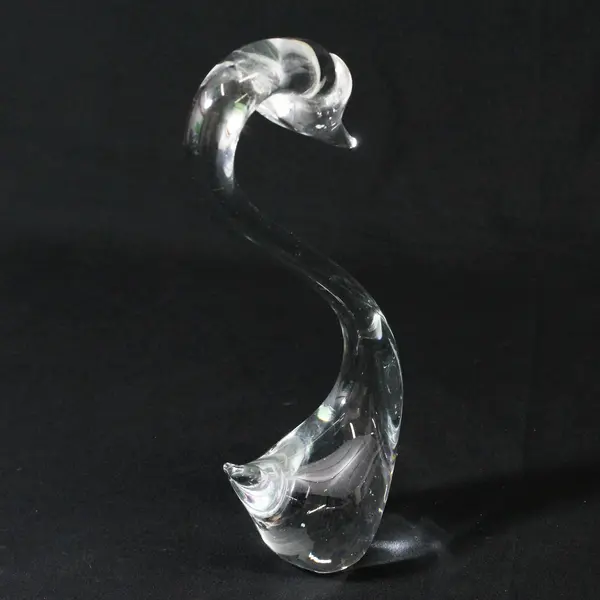 Unbranded/Unmarked Murano Style Clear Art Glass Swan Decor Figurine 8.75" Tall