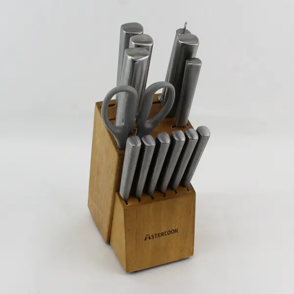 Set Of 14 Out Of 15 Astercook Kitchen Stainless Steel Knife Wooden Storage Block