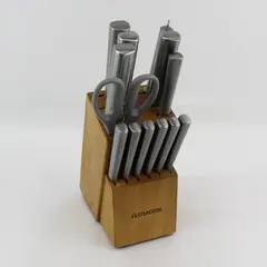 Set Of 14 Out Of 15 Astercook Kitchen Stainless Steel Knife Wooden Storage Block