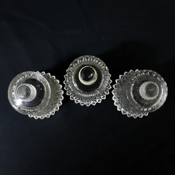 Lot Of 3 Indiana Glass Company Matching Diamond Point Peg Votive Candle Holders