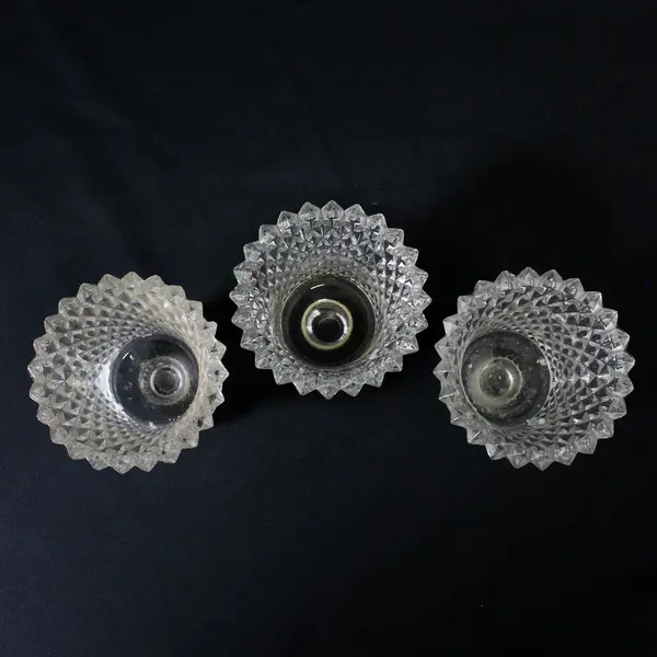 Lot Of 3 Indiana Glass Company Matching Diamond Point Peg Votive Candle Holders