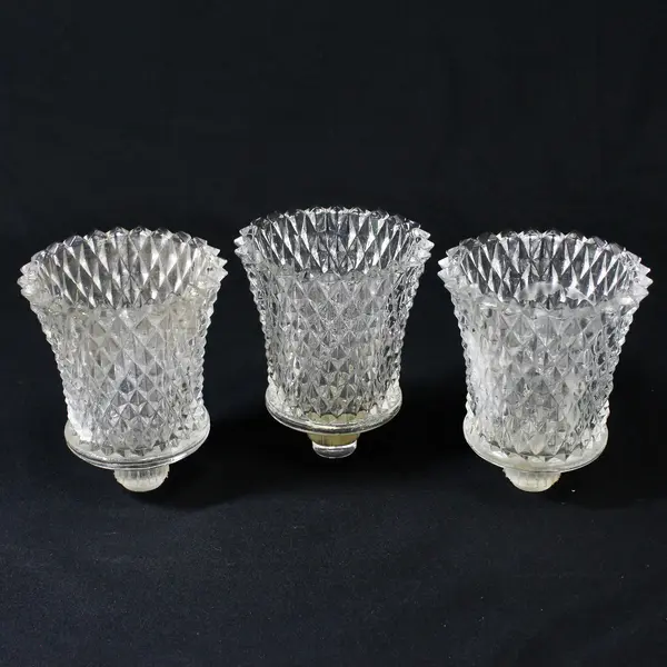 Lot Of 3 Indiana Glass Company Matching Diamond Point Peg Votive Candle Holders