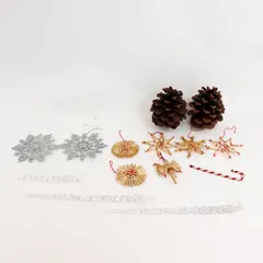 Lot of 11 Assorted Christmas Ornaments & Pine Cones Vintage Holiday Accents
