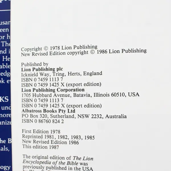 VTG The Lion Encyclopedia of the Bible 1987 Hardcover DJ Revised Edition Good
