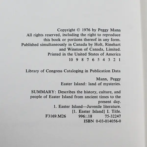 Vintage Easter Island Land of Mysteries Peggy Mann 1976 HC DJ Illustrated Good 