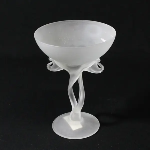 Jozefina Krosno Poland Frosted Art Glass Pedestal Cup/Glass 5.75" Tall 4.25"