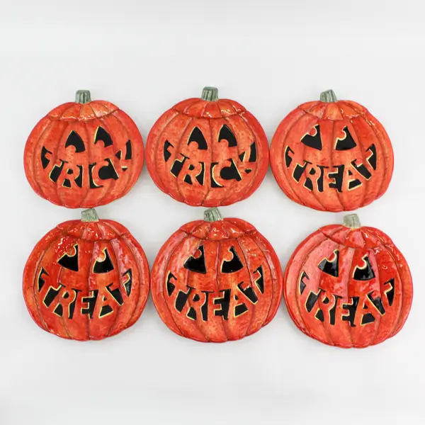Lot Of 6 Certified International Orange Jack-O'-Lantern "Treat" Plates 8"