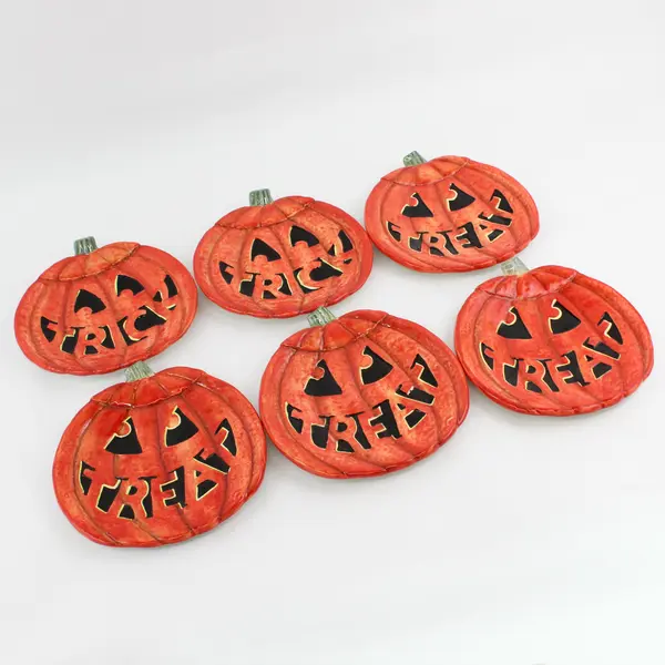 Lot Of 6 Certified International Orange Jack-O'-Lantern "Treat" Plates 8"
