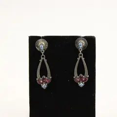 Pair of Vintage Pierced Drop Earrings with  Ruby & Blue Colored Stones