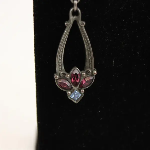 Pair of Vintage Pierced Drop Earrings with  Ruby & Blue Colored Stones