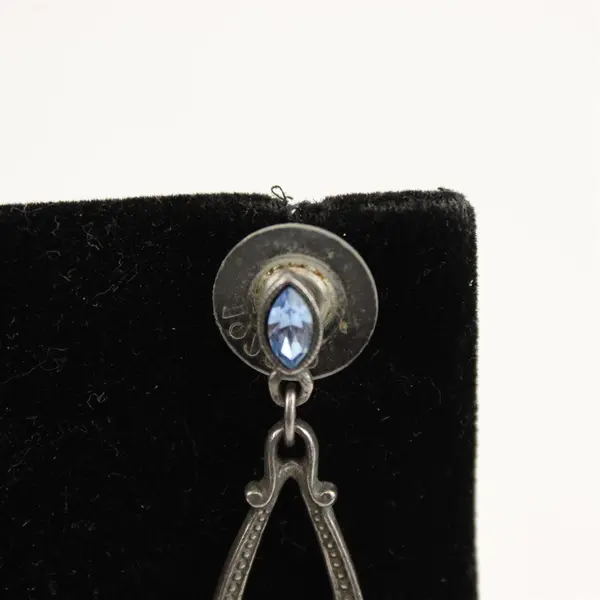 Pair of Vintage Pierced Drop Earrings with  Ruby & Blue Colored Stones